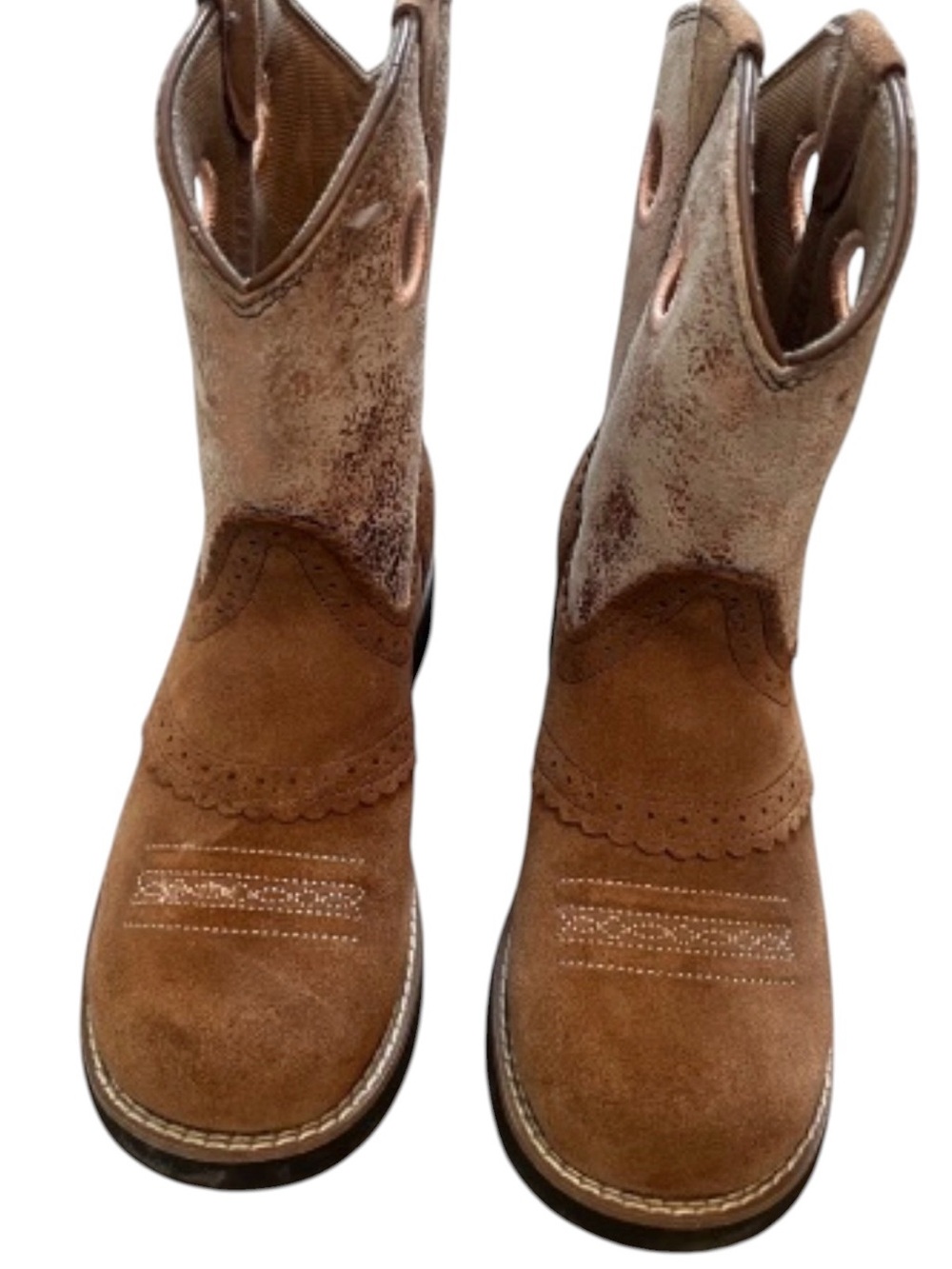 Ariat Girls Size 2.5 Western Cowboy Boots Brown Rose Gold Metallic Cowgirl - Picture 7 of 9